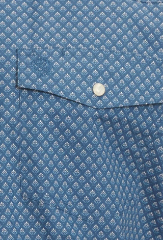 Wrangler Men’s George Strait Collection Blue & White Geo Print Long Sleeve Western Shirt - Cowboy SwaggerWrangler Men’s George Strait Collection Blue & White Geo Print Long Sleeve Western Shirt