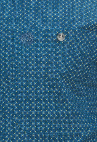 Wrangler Men’s George Strait Collection Deep Aegean Blue & Green Geo Print Long Sleeve Western Shirt - Cowboy SwaggerWrangler Men’s George Strait Collection Deep Aegean Blue & Green Geo Print Long Sleeve Western Shirt