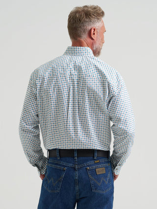 Wrangler Men’s George Strait Collection Long Sleeve Geo Print Western Shirt – White & Teal - Cowboy SwaggerWrangler Men’s George Strait Collection Long Sleeve Geo Print Western Shirt – White & TealMen's Shirts