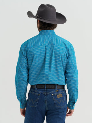 Wrangler Men’s George Strait Collection Long Sleeve Teal Pentagon Print Western Shirt - Cowboy SwaggerWrangler Men’s George Strait Collection Long Sleeve Teal Pentagon Print Western ShirtMen's Shirts