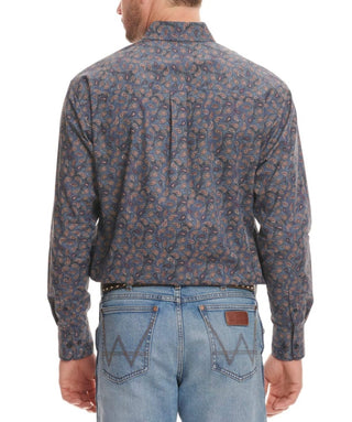 Wrangler Men’s George Strait Collection Navy Blue with Paisley Long Sleeve Western Shirt - Cowboy SwaggerWrangler Men’s George Strait Collection Navy Blue with Paisley Long Sleeve Western Shirt