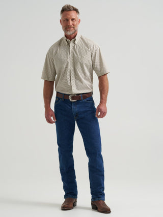 Wrangler Men’s George Strait Collection Short Sleeve Geo Print Western Shirt – Tan - Cowboy SwaggerWrangler Men’s George Strait Collection Short Sleeve Geo Print Western Shirt – TanMen's Shirts
