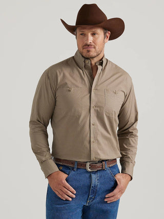Wrangler Men’s George Strait Long Sleeve Button Down Two Pocket Shirt Tan - Cowboy SwaggerWrangler Men’s George Strait Long Sleeve Button Down Two Pocket Shirt TanMen's Shirts