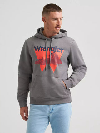 Wrangler Men’s Gray Logo Hoodie – Fleece Pullover with Orange & Navy Graphic - Cowboy SwaggerWrangler Men’s Gray Logo Hoodie – Fleece Pullover with Orange & Navy Graphic
