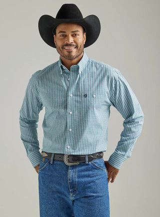 Wrangler Mens GS Aqua Plaid Long Sleeve - Cowboy SwaggerWrangler Mens GS Aqua Plaid Long Sleeve