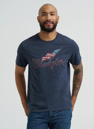 Wrangler Men’s Heather Navy American Flag Tee - Cowboy SwaggerWrangler Men’s Heather Navy American Flag Tee