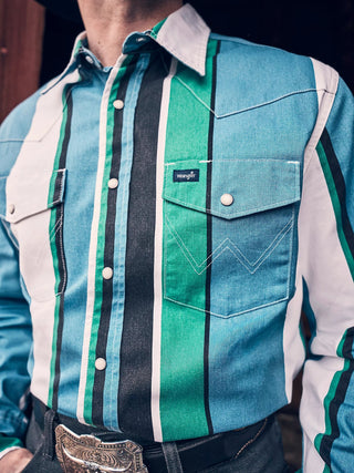 Wrangler Men’s Long Sleeve BrushPopper Snap Shirt Blue Green Black - Cowboy SwaggerWrangler Men’s Long Sleeve BrushPopper Snap Shirt Blue Green BlackShirts & Tops