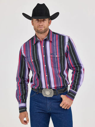 Wrangler Men’s Long Sleeve BrushPopper Snap Shirt Pink purple Black - Cowboy SwaggerWrangler Men’s Long Sleeve BrushPopper Snap Shirt Pink purple BlackShirts & Tops