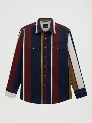Wrangler Men’s Retro Long Sleeve Striped Brushpopper Snap Shirt – Navy & Gold - Cowboy SwaggerWrangler Men’s Retro Long Sleeve Striped Brushpopper Snap Shirt – Navy & GoldMen's Shirts