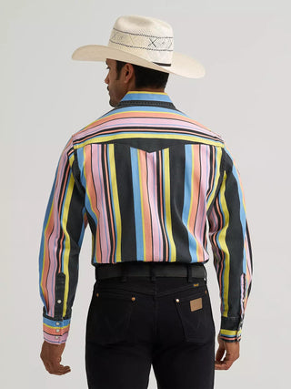 Wrangler Men’s Retro Neon Striped Long Sleeve Snap Shirt – Brushpopper Western Shirt - Cowboy SwaggerWrangler Men’s Retro Neon Striped Long Sleeve Snap Shirt – Brushpopper Western Shirt