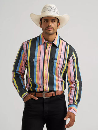 Wrangler Men’s Retro Neon Striped Long Sleeve Snap Shirt – Brushpopper Western Shirt - Cowboy SwaggerWrangler Men’s Retro Neon Striped Long Sleeve Snap Shirt – Brushpopper Western Shirt