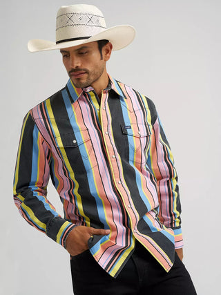 Wrangler Men’s Retro Neon Striped Long Sleeve Snap Shirt – Brushpopper Western Shirt - Cowboy SwaggerWrangler Men’s Retro Neon Striped Long Sleeve Snap Shirt – Brushpopper Western Shirt
