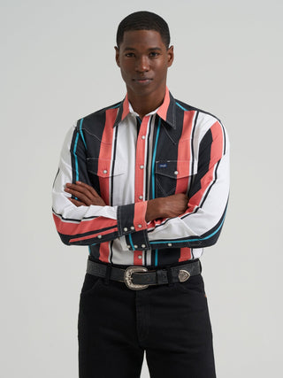 Wrangler Retro Men’s Long Sleeve Brushpopper Snap Shirt – Orange & Teal - Cowboy SwaggerWrangler Retro Men’s Long Sleeve Brushpopper Snap Shirt – Orange & TealMen's Shirts