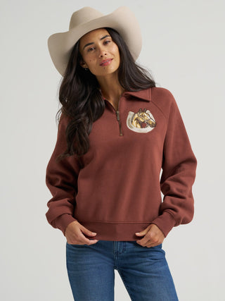 Wrangler Retro Women’s Americana Quarter Zip Sweatshirt – Burgundy - Cowboy SwaggerWrangler Retro Women’s Americana Quarter Zip Sweatshirt – BurgundyShirts & Tops