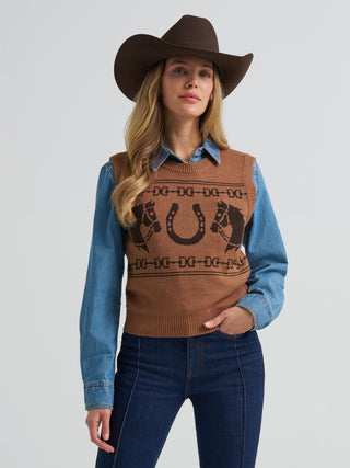 Wrangler Retro Women’s Americana Sweater Vest – Brown - Cowboy SwaggerWrangler Retro Women’s Americana Sweater Vest – BrownShirts & Tops