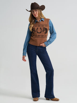 Wrangler Retro Women’s Americana Sweater Vest – Brown - Cowboy SwaggerWrangler Retro Women’s Americana Sweater Vest – BrownShirts & Tops