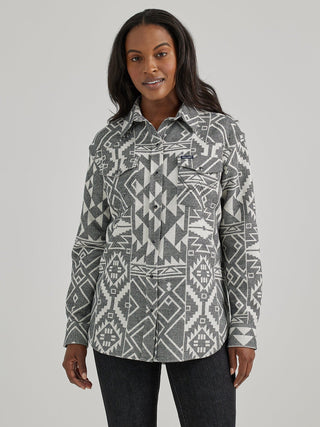 Wrangler Retro Women's Boyfriend Western Snap Shirt Grey Geo - Cowboy SwaggerWrangler Retro Women's Boyfriend Western Snap Shirt Grey GeoShirts & Tops