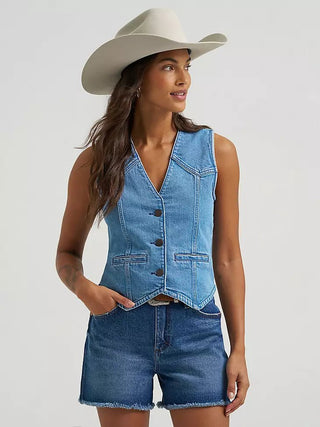 Wrangler Retro Women’s Light Denim Vest – Classic Western Jean Vest - Cowboy SwaggerWrangler Retro Women’s Light Denim Vest – Classic Western Jean Vest