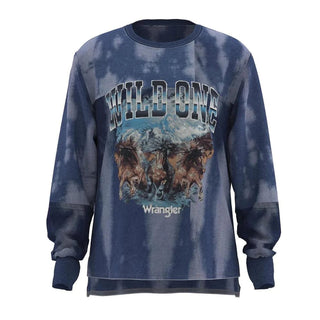 Wrangler Womens Blue Wild One Bleached Long Sleeve Tee - Cowboy SwaggerWrangler Womens Blue Wild One Bleached Long Sleeve Tee
