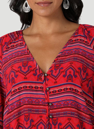 Wrangler Womens Button Front Peasant Blouse in Barbados Cherry - Cowboy SwaggerWrangler Womens Button Front Peasant Blouse in Barbados Cherry