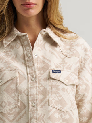 Wrangler Women’s Cream Aztec Long Sleeve Snap Shacket - Cowboy SwaggerWrangler Women’s Cream Aztec Long Sleeve Snap ShacketCoats & Jackets