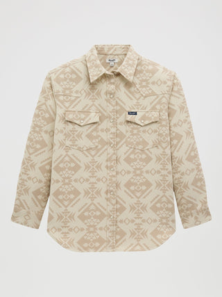 Wrangler Women’s Cream Aztec Long Sleeve Snap Shacket - Cowboy SwaggerWrangler Women’s Cream Aztec Long Sleeve Snap ShacketCoats & Jackets