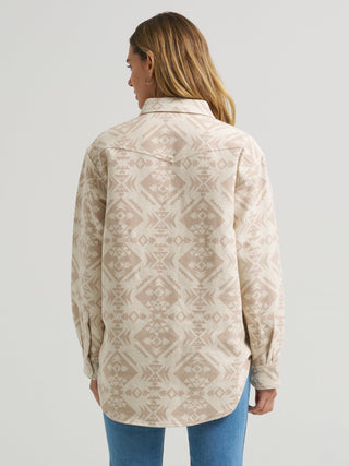 Wrangler Women’s Cream Aztec Long Sleeve Snap Shacket - Cowboy SwaggerWrangler Women’s Cream Aztec Long Sleeve Snap ShacketCoats & Jackets