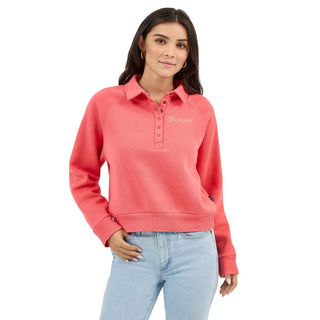 Wrangler Women’s Half Snap Pullover – Pink Collared Sweatshirt - Cowboy SwaggerWrangler Women’s Half Snap Pullover – Pink Collared Sweatshirt