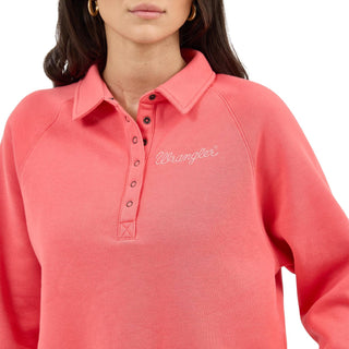 Wrangler Women’s Half Snap Pullover – Pink Collared Sweatshirt - Cowboy SwaggerWrangler Women’s Half Snap Pullover – Pink Collared Sweatshirt