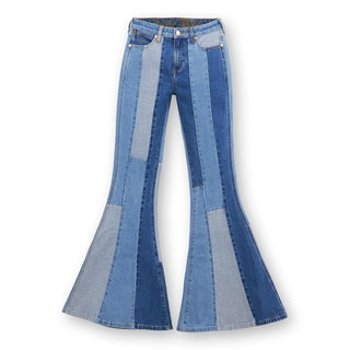 Wrangler Women's Lainey Wilson Denim Patchwork Flare Jeans - Cowboy SwaggerWrangler Women's Lainey Wilson Denim Patchwork Flare JeansPants