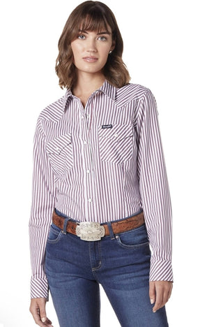 Wrangler Women’s Long Sleeve White/Red Stripe Western Shirt - Cowboy SwaggerWrangler Women’s Long Sleeve White/Red Stripe Western Shirt