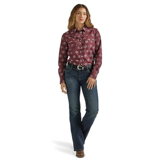 Wrangler Womens LS Pearl Snap Plum Medallion - Cowboy SwaggerWrangler Womens LS Pearl Snap Plum Medallion