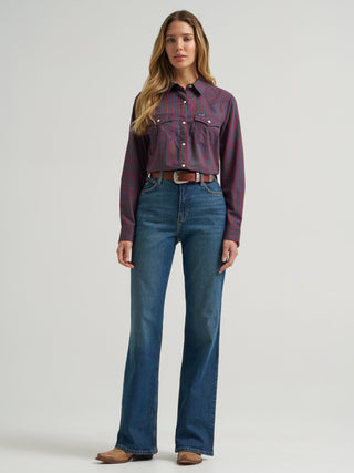 Wrangler Women’s Olivia Western Slim Snap Shirt - Burgundy Stripe - Cowboy SwaggerWrangler Women’s Olivia Western Slim Snap Shirt - Burgundy StripeShirts & Tops