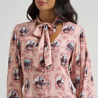 Wrangler Women’s Pink Cameo Tie Neck Western Blouse - Cowboy SwaggerWrangler Women’s Pink Cameo Tie Neck Western BlouseShirts & Tops