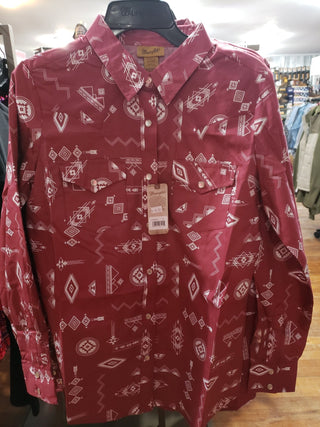 Wrangler® Women’s Red Print Western Snap Shirt – 112344638 - Cowboy SwaggerWrangler® Women’s Red Print Western Snap Shirt – 112344638