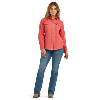 Wrangler Women’s Retro Punchy Vintage Cowboy Denim Snap Shirt Coral - Cowboy SwaggerWrangler Women’s Retro Punchy Vintage Cowboy Denim Snap Shirt Coral