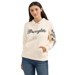 Wrangler Women’s Retro Rope Logo & Rose Sleeve Sweatshirt – Cream (Style 112365791) - Cowboy SwaggerWrangler Women’s Retro Rope Logo & Rose Sleeve Sweatshirt – Cream (Style 112365791)Shirts & Tops