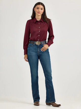 Wrangler Women’s Retro Satin Rodeo Blouse Port Red - Cowboy SwaggerWrangler Women’s Retro Satin Rodeo Blouse Port RedShirts & Tops