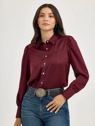 Wrangler Women’s Retro Satin Rodeo Blouse Port Red - Cowboy SwaggerWrangler Women’s Retro Satin Rodeo Blouse Port RedShirts & Tops