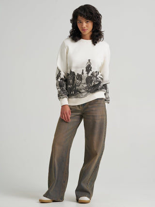 Wrangler Women’s Western Desert Scene Crewneck Sweatshirt – White - Cowboy SwaggerWrangler Women’s Western Desert Scene Crewneck Sweatshirt – WhiteShirts & Tops