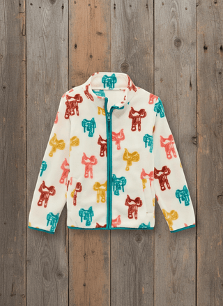 Youth Girls Saddle Print Fleece Zip Jacket - Cowboy SwaggerYouth Girls Saddle Print Fleece Zip Jacket