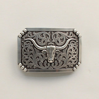 Antique Silver Longhorn Western Belt Buckle - Cowboy SwaggerAntique Silver Longhorn Western Belt Buckle