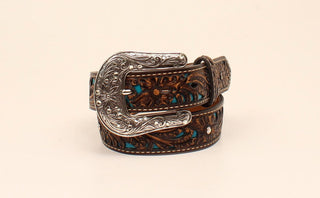 Ariat Girls Brown with Blue Accent Floral Belt - Cowboy SwaggerAriat Girls Brown with Blue Accent Floral BeltBelts