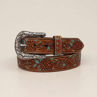 Ariat Ladies Belt Floral Overlay Turquoise Underlay - Cowboy SwaggerAriat Ladies Belt Floral Overlay Turquoise UnderlayBelts