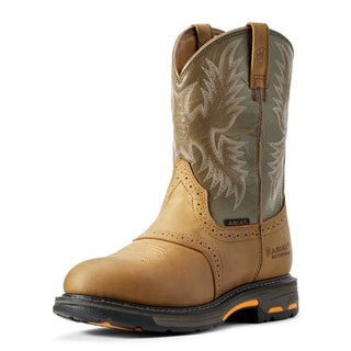 Ariat WorkHog Pull‑On H2O Boots – Aged Bark Leather with Army GreenBoots