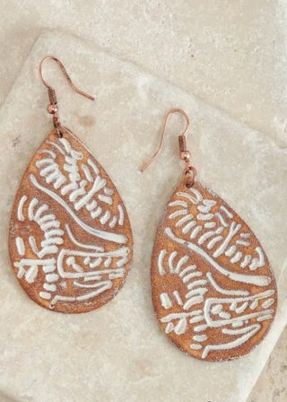 Blazin Roxx Brown & White Stamped Leather Earring - Cowboy SwaggerBlazin Roxx Brown & White Stamped Leather Earring