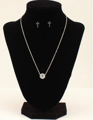 Blazin Roxx Silver Cross Stamped Necklace & Earring Set - Cowboy SwaggerBlazin Roxx Silver Cross Stamped Necklace & Earring Set