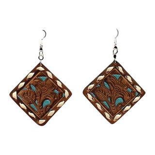 Blazin Roxx Square Leather Turquoise Brown Earring - Cowboy SwaggerBlazin Roxx Square Leather Turquoise Brown Earring