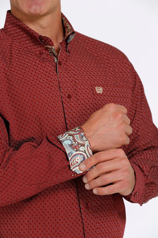 Cinch Men’s Diamond Print Button - Down Western Shirt Burgundy - Cowboy SwaggerCinch Men’s Diamond Print Button - Down Western Shirt Burgundy