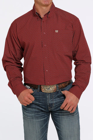 Cinch Men’s Diamond Print Button - Down Western Shirt Burgundy - Cowboy SwaggerCinch Men’s Diamond Print Button - Down Western Shirt Burgundy